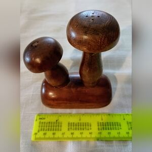Vintage Mushroom Shape Wooden salt and pepper shakers With Base